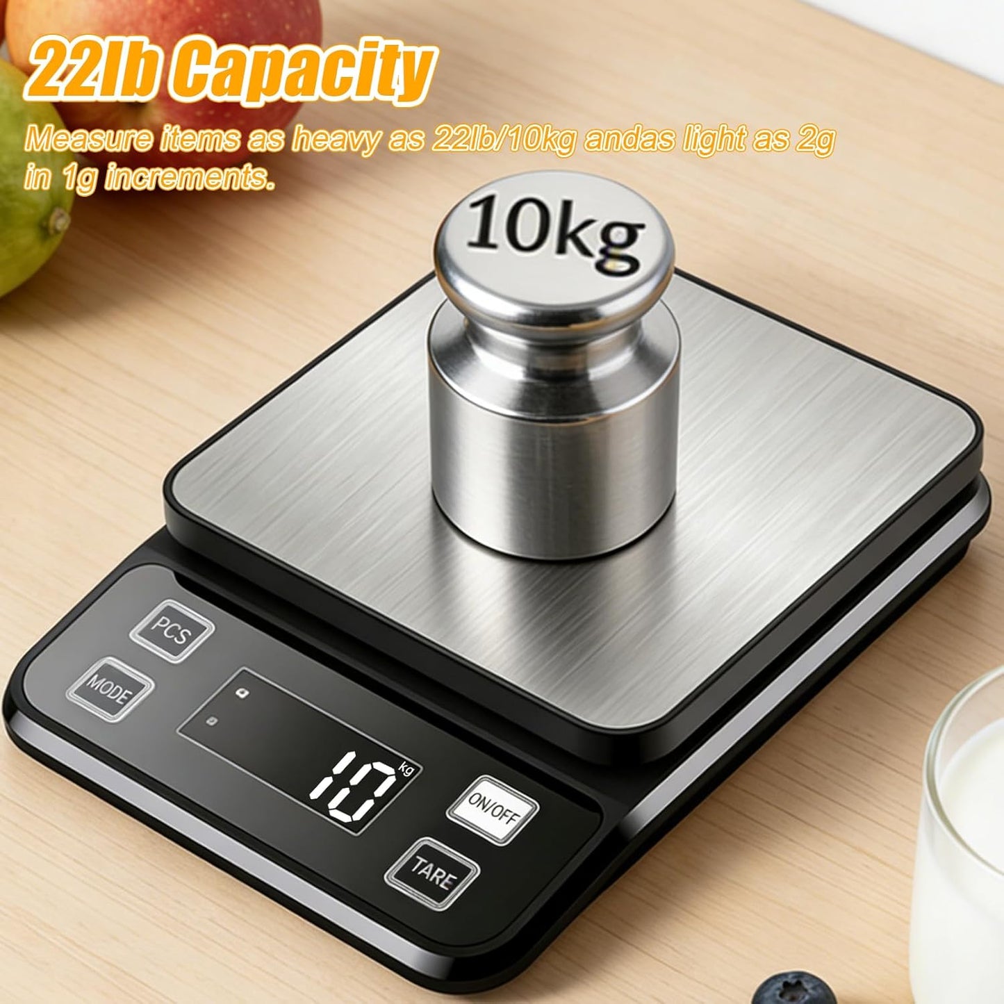 Waterproof Kitchen Scale, 5kg/11lb Food Scale Precisely Measures Grams and Ounces for Baking and Cooking, Stainless Stee Digital Scale with Backlight for Food