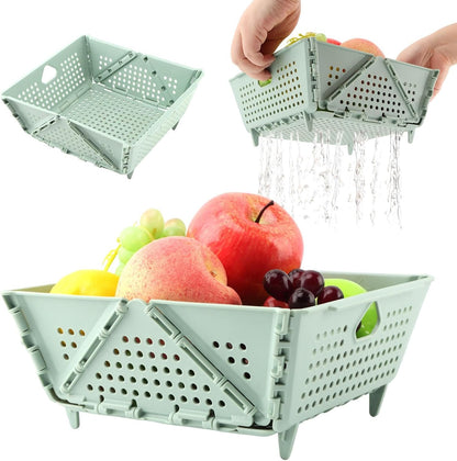 Collapsible Colander for Kitchen, Plastic Fruit Strainer Basket, Space-Saving Food Storage Drain Basket with Efficient Holes for Pasta, Vegetables, Berries Food Cleaning(COLOR:Green)