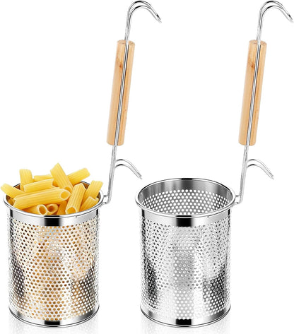 2 Pack Pasta Strainer with Handle Pasta Basket Spider Mesh Strainer Stainless Steel for Noodle, Boiling Food, Ramen, Spaghetti, Dumpling (4.6"D X 5.78"H)