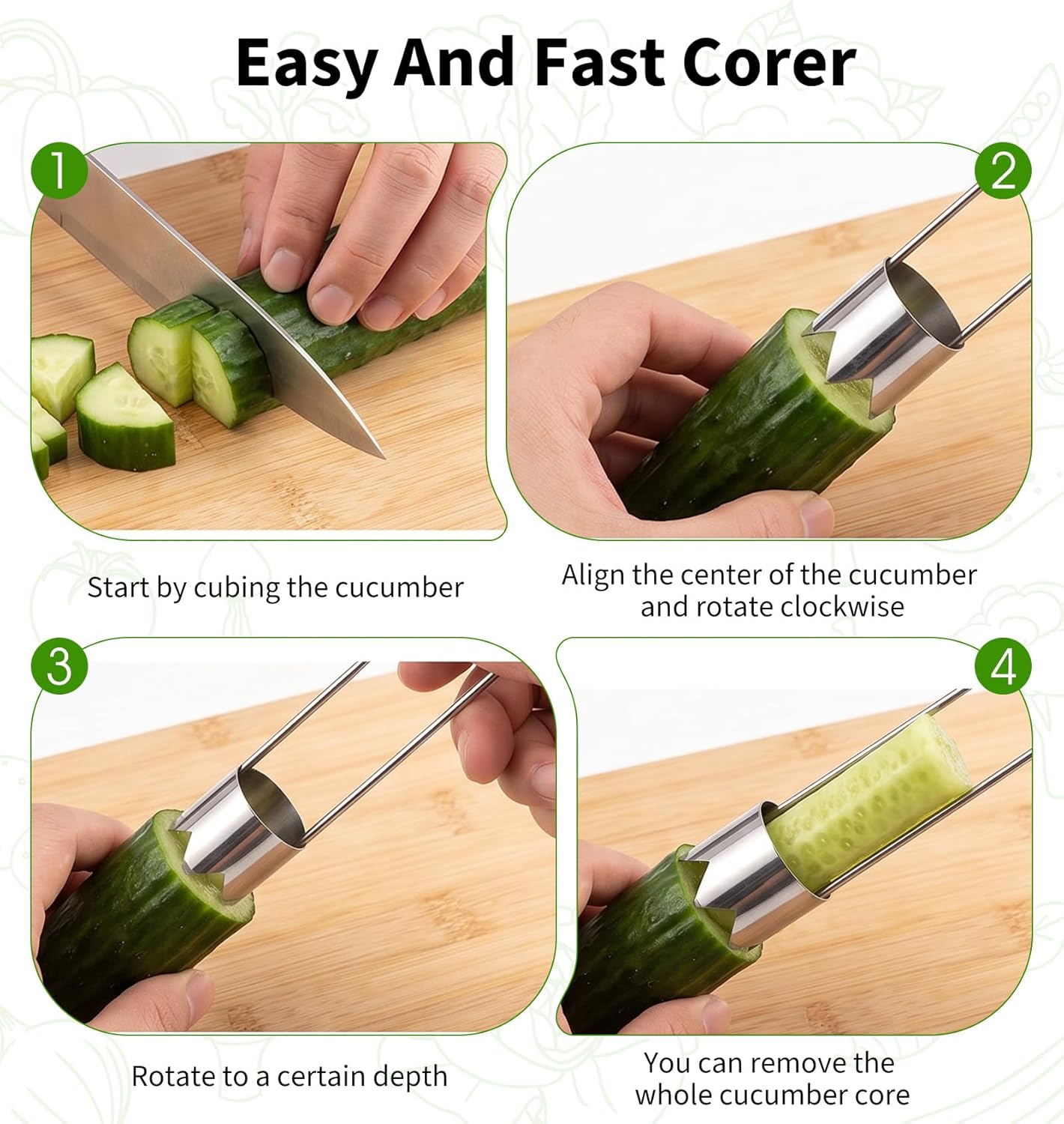 4 Pcs Bell Pepper Corer, Vegetable Corer Stainless Steel for Bell Pepper, Jalapeno, Pineapple, Pear, Apple, Tomato Kitchen Gadget