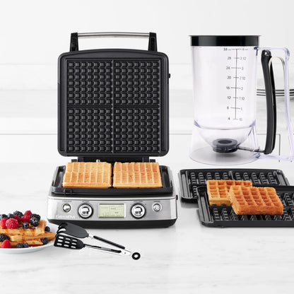 Waffles Batter Dispenser n Waffle Tongs Combo Set,Get Perfectly Fluffy Waffles Every Time! Batter Measuring Separator for Pancakes, Cupcake, Muffin Quick Filling Cookie Batter