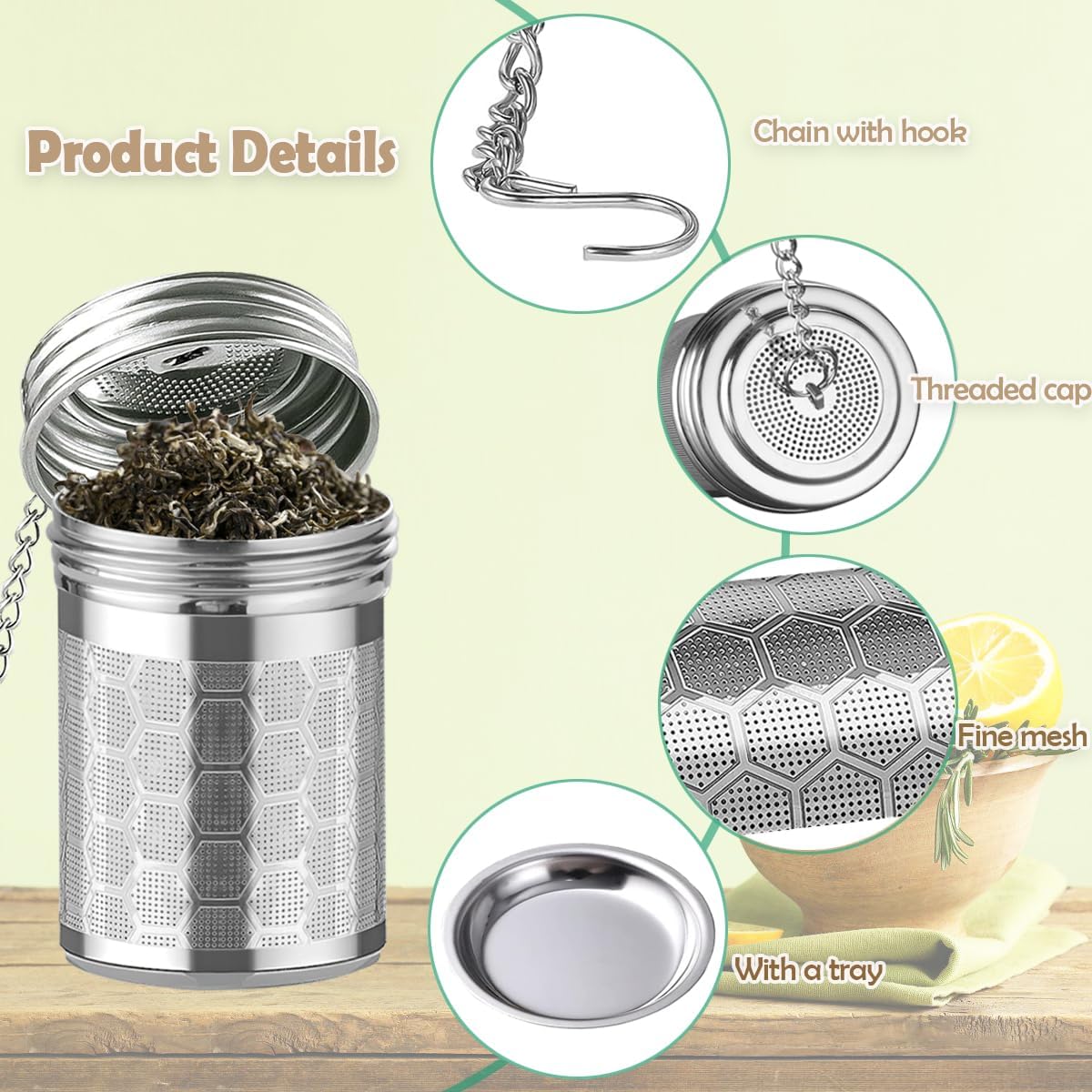 2 Pack Stainless Steel Tea Infusers, Extra Fine Mesh Strainers with Drip Trays, Brew Loose Tea