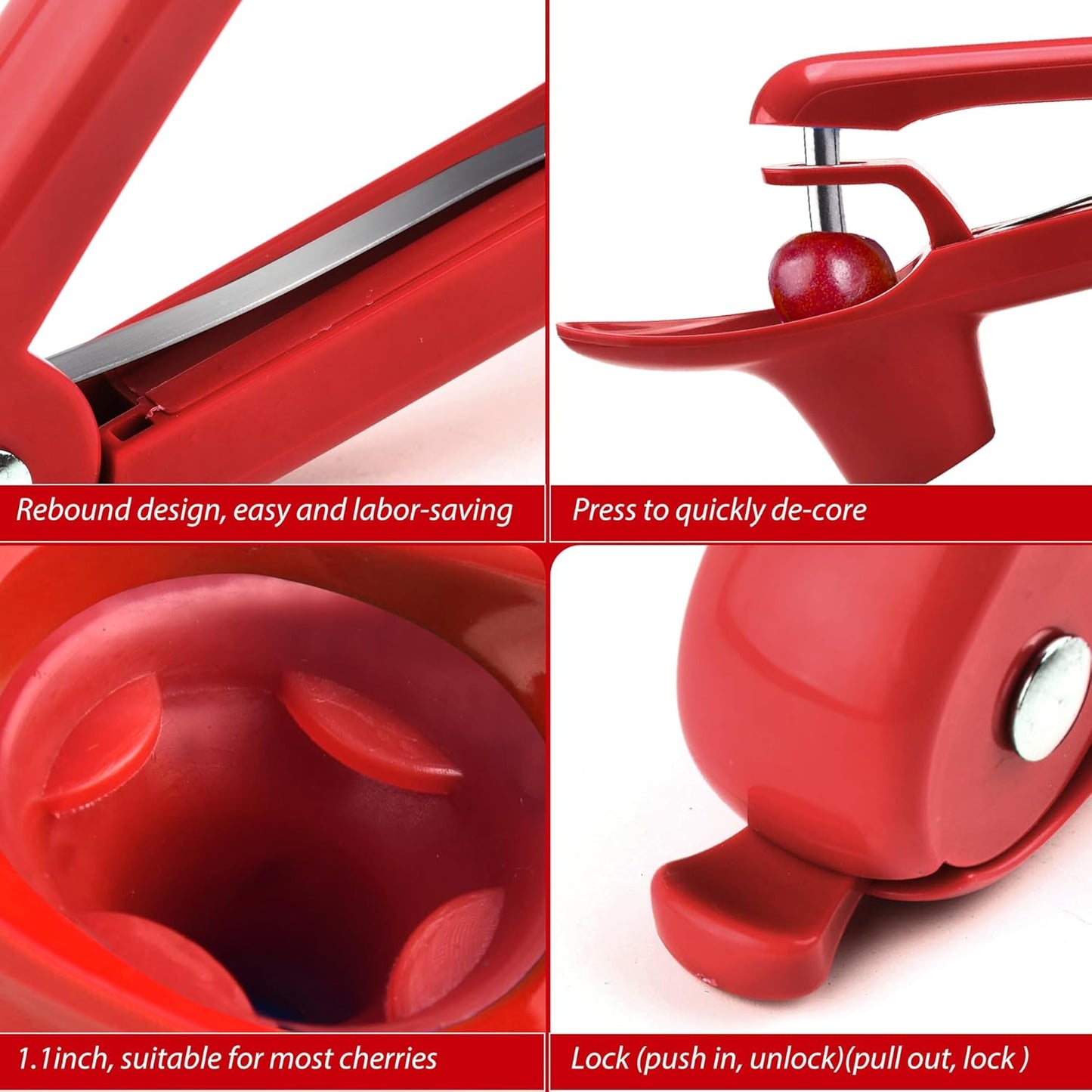 Cherry Pitter - Makmzoon Multi Cherries Corer Stainless Steel Pitter Tool with Labor-Saving Design Safe Lock Design for Making Cherry Jam - 6 Cherries