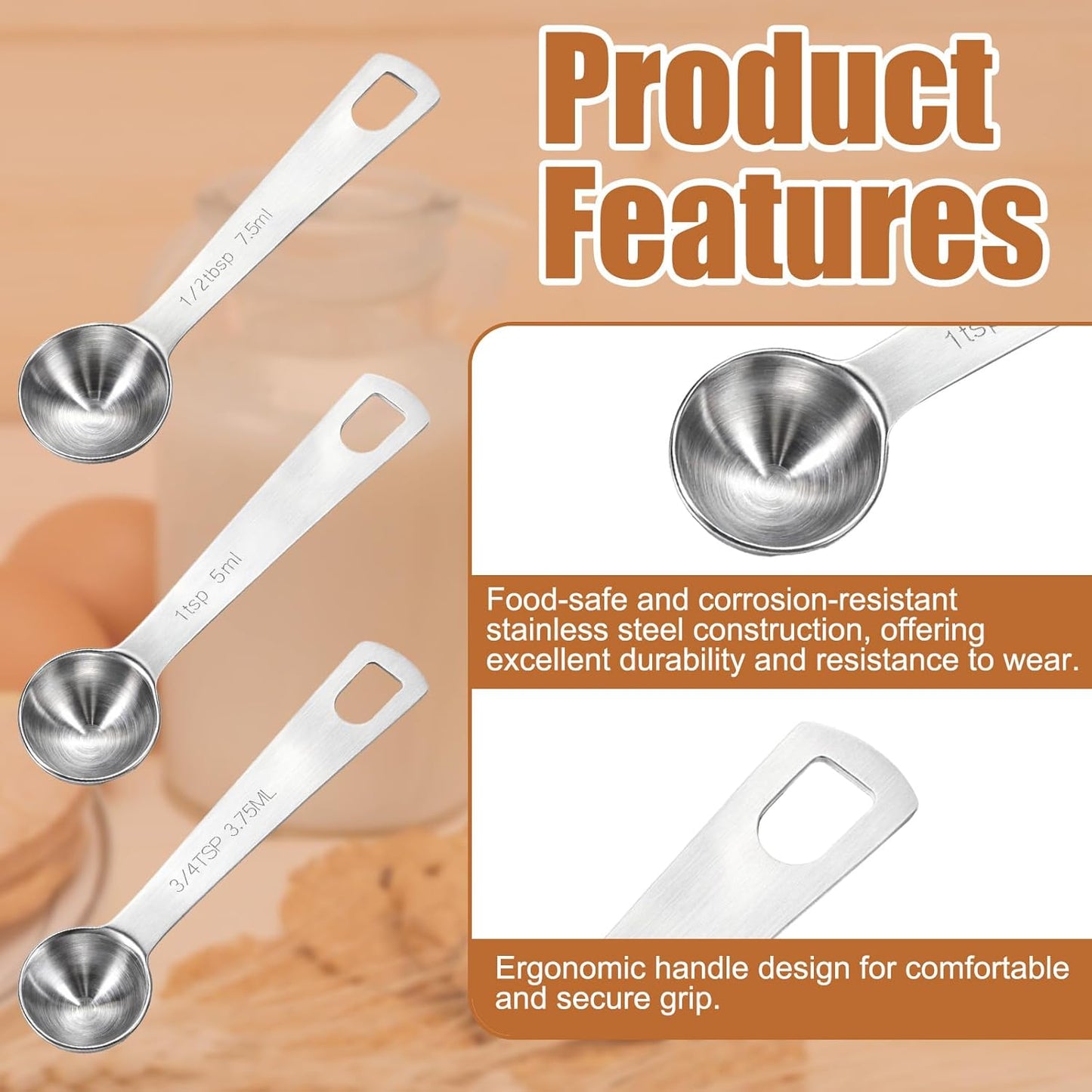Measuring Spoon 3/4 Tsp 1/2 Tsp Tablespoon Spoon 5ml/7.5ml/3.75ml Small Mini Teaspoon Metal Measure for Kitchen Cooking CoffeeSpoon
