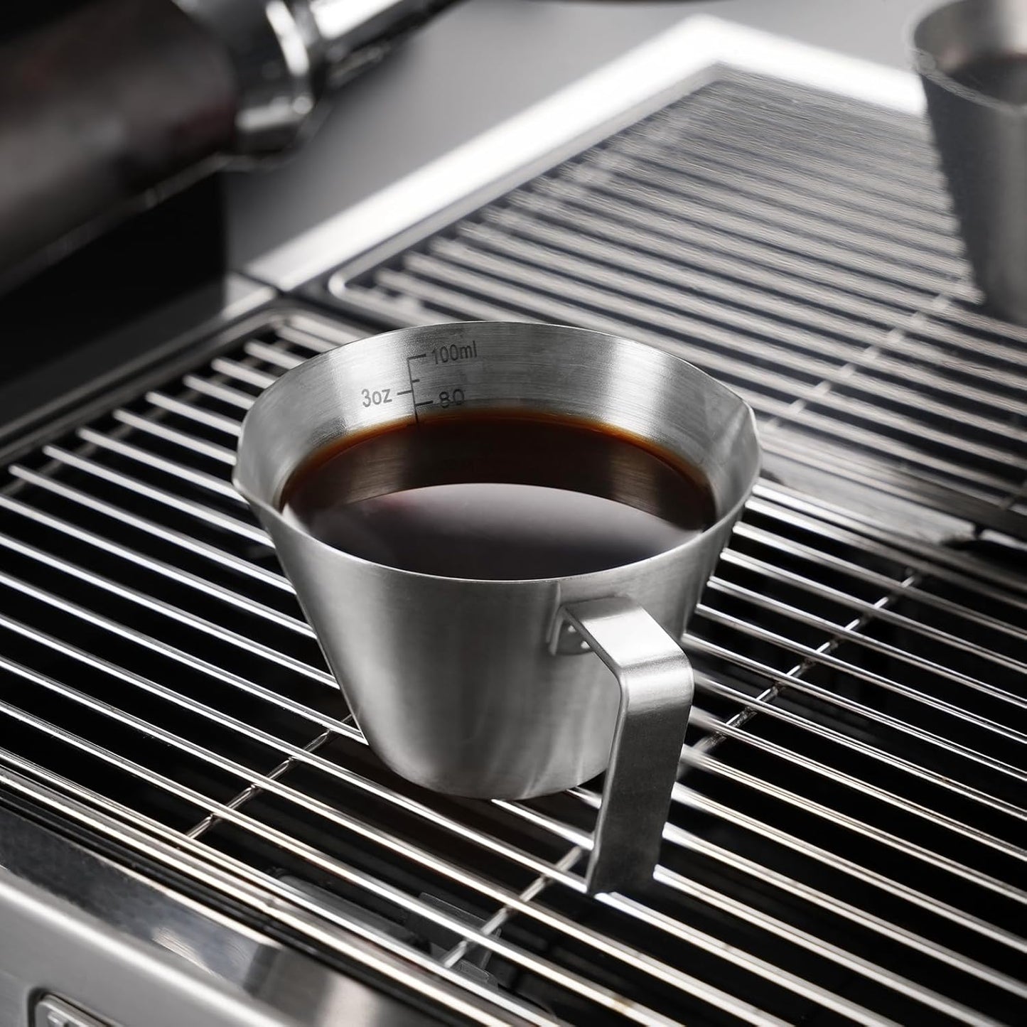YARRAMATE 2 Pcs Espresso Cups with Handle, Stainless Steel Espresso Accessories, Double Spout Metal Measuring Cup with Dual Scale, Espresso Shot cup with V-Shaped Mouth, 3.4OZ/100ML(Silver)
