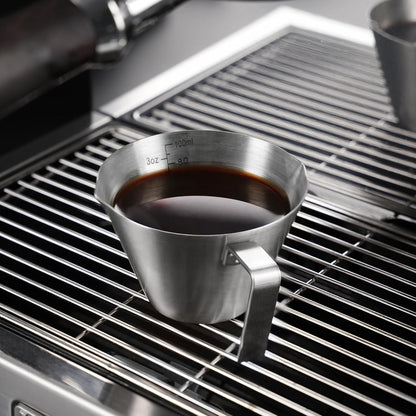YARRAMATE 2 Pcs Espresso Cups with Handle, Stainless Steel Espresso Accessories, Double Spout Metal Measuring Cup with Dual Scale, Espresso Shot cup with V-Shaped Mouth, 3.4OZ/100ML(Silver)