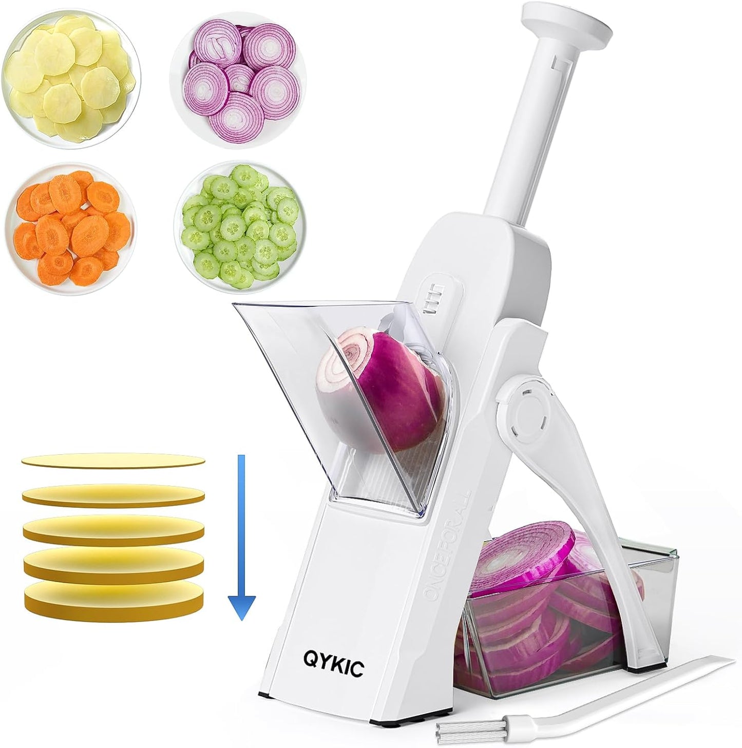 QYKIC Safe Mandoline Slicer 5 in 1 Vegetable Chopper Food Potato Cutter, Strips Julienne Dicer Adjustable Thickness 0.1-8 mm Kitchen Chopping Artifact Fast Meal Prep