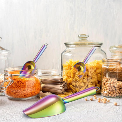 6 Oz Ice Scoop Set of 2, Leonyo Small Ice Cube Scoop for Freezer Bin, Stainless Steel Food Scoopers Spoon for Dry Goods, Flour, Pet, Kitchen Containers – Silver