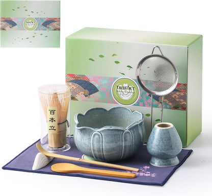 Matcha Whisk Set, 5 Pcs Ceramic Matcha Set, Matcha Kit Set Includes Matcha Bowl, Matcha Whisk and Holder, Bamboo Scoop and Sifter, Matcha Tea Set, Ideal Gift for Family/Friend (Pink)