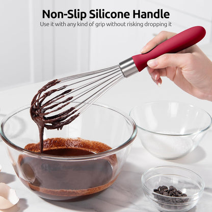 U-Taste 7" Mini Whisk for Cooking: 18/8 Stainless Steel Small Metal Kitchen Wisk, Tiny Hand Mixing Tool for Coffee, Egg, Sauce, 6-Wires Compact Head for Baking, Beating in Bowl, Mug, Jar (Set of 2)