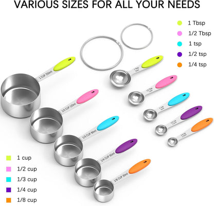 TILUCK Measuring Cups and Spoons Set, Stainless Steel, Kitchen Utensils for Cooking and Baking (10)