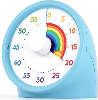 BellMan Visual Timer with Pause Button, 60 Minute Countdown Rainbow Timer for Kids and Adults with Silent Operation, Study and Meetings Time Management Tool, Design for Home, Office and Gift, White