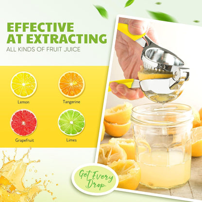 Lemon Squeezer Large, Lemon Squeezer Juicer Stainless Steel, Heavy Duty Manual Citrus Juicer Hand Press, Kitchen Tools Lime Squeezer Bar Tool, Easy to Clean Metal Lemon Hand Press