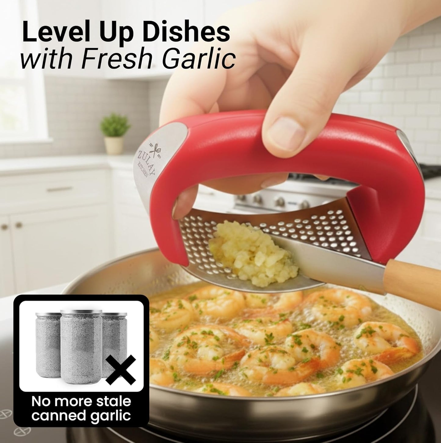 Zulay Kitchen Stainless Steel Garlic Press Rocker Set - Premium Garlic Mincer Garlic Crusher - New Innovative Garlic Crusher with Peeler and Scraper - Comfortable Grip (Black)