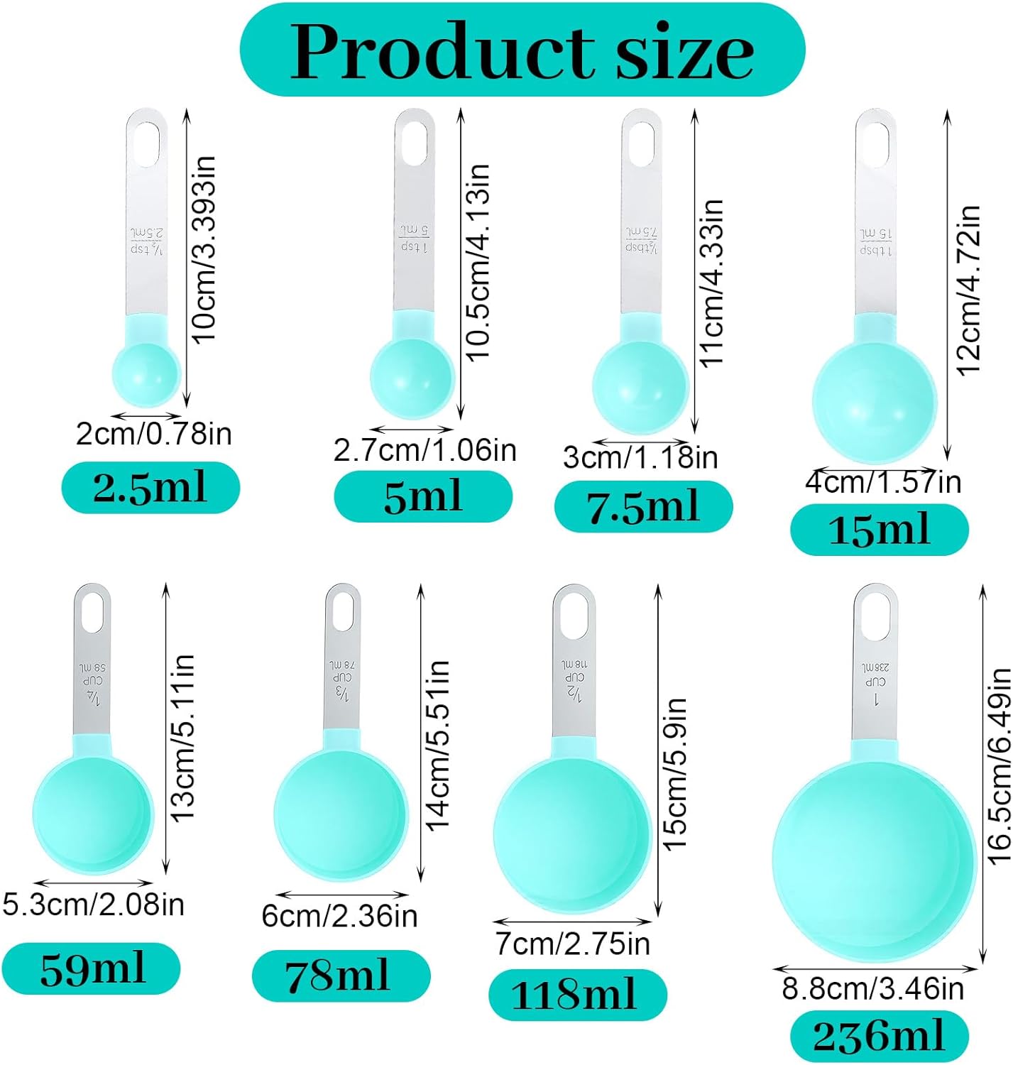 8 PCS Measuring Cups and Spoons Set, Nesting Measuring Cups and Spoons with Stainless Steel Handle, Clear and Easy to Read Kitchen Essentials Gadgets for Dry or Liquid Ingredients