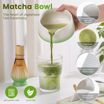 7 Pcs Matcha Whisk Set, Complete Japanese Tea Ceremony Kit with Ceramic Bowl (Chawan) & Bamboo Whisk, Traditional Starter Matcha Set, Ideal Gift for Beginners & Matcha Lovers