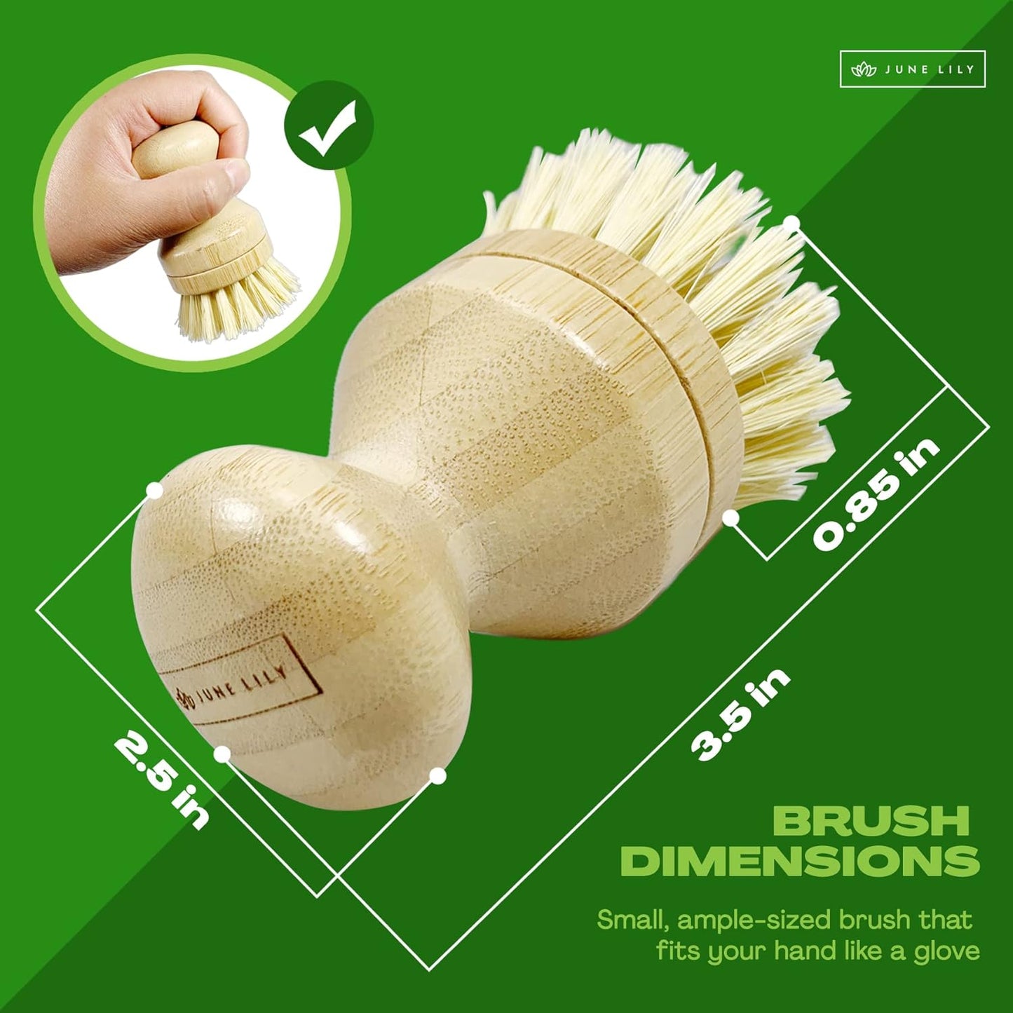 JuneLily Long Coconut Dish Brush Plant-Based Vegan for Kitchen Bathroom Cleaning Produce Washing Dishes (Long Dish Brush & Coconut Brush Head)