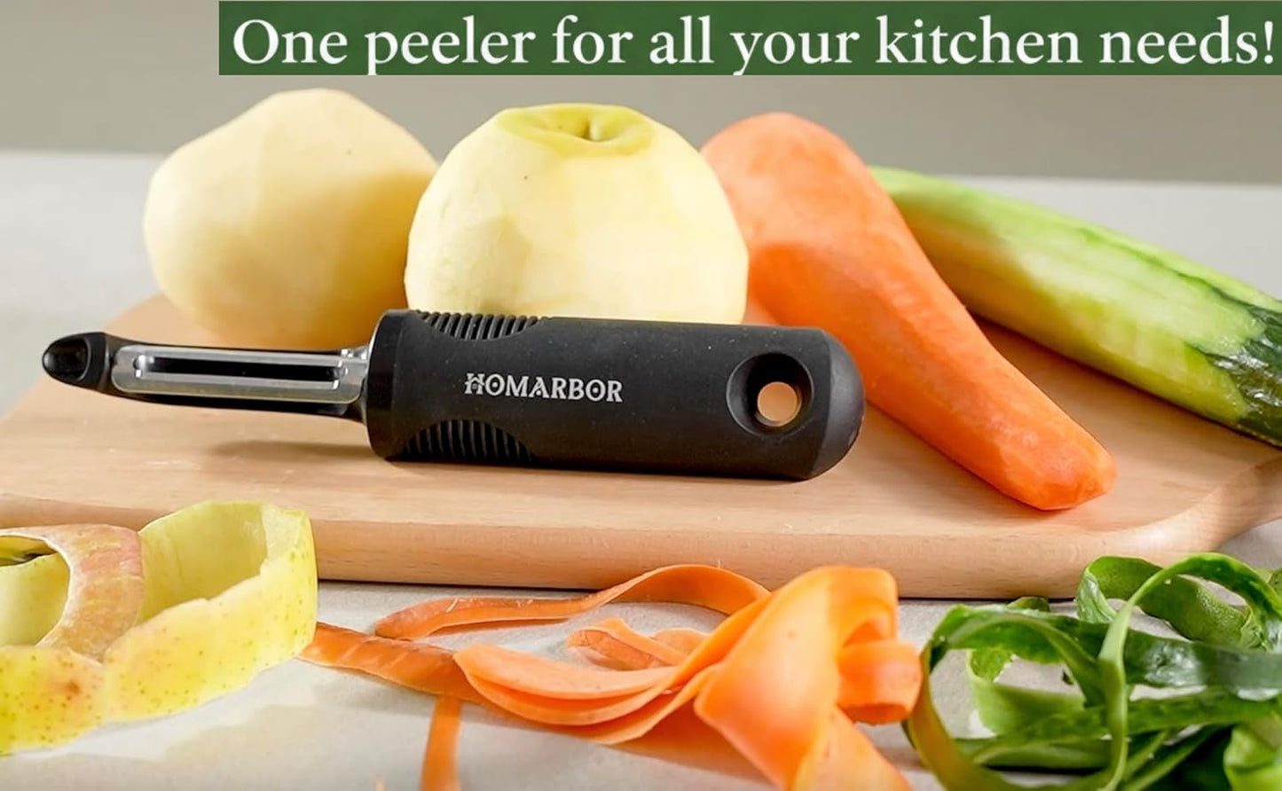 Black Premium Vegetable Peeler | Ultra-Sharp Swivel Stainless Steel Blade | Ergonomic Soft Grip Handle | Mango Peeler | Dishwasher Safe | Skin Peeler for Veggies & Fruits | Potato Peeler & Eye Remover