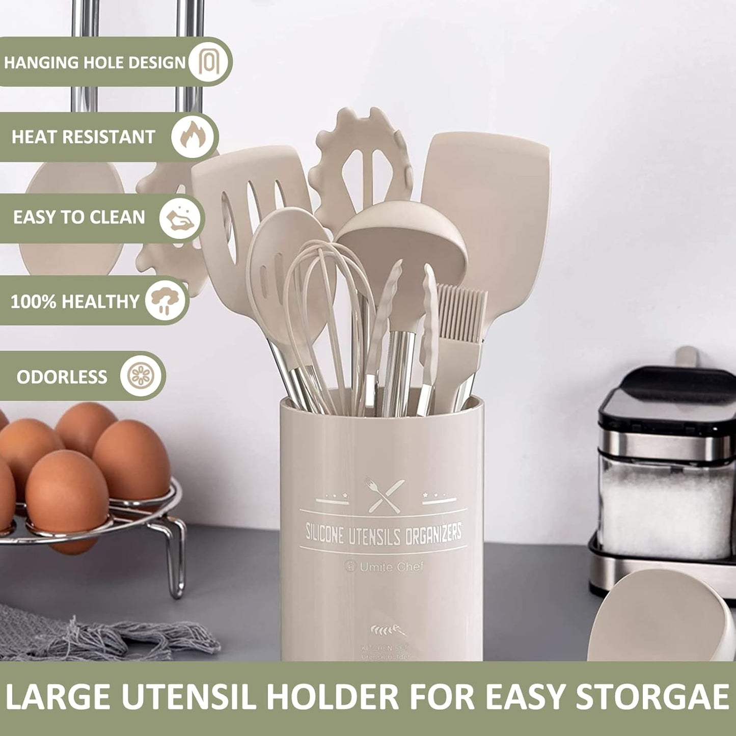 Silicone Cooking Utensil Set, Umite Chef 15pcs Silicone Cooking Kitchen Utensils Set, Non-stick - Best Kitchen Cookware with Stainless Steel Handle - Black Kitchen Utensils