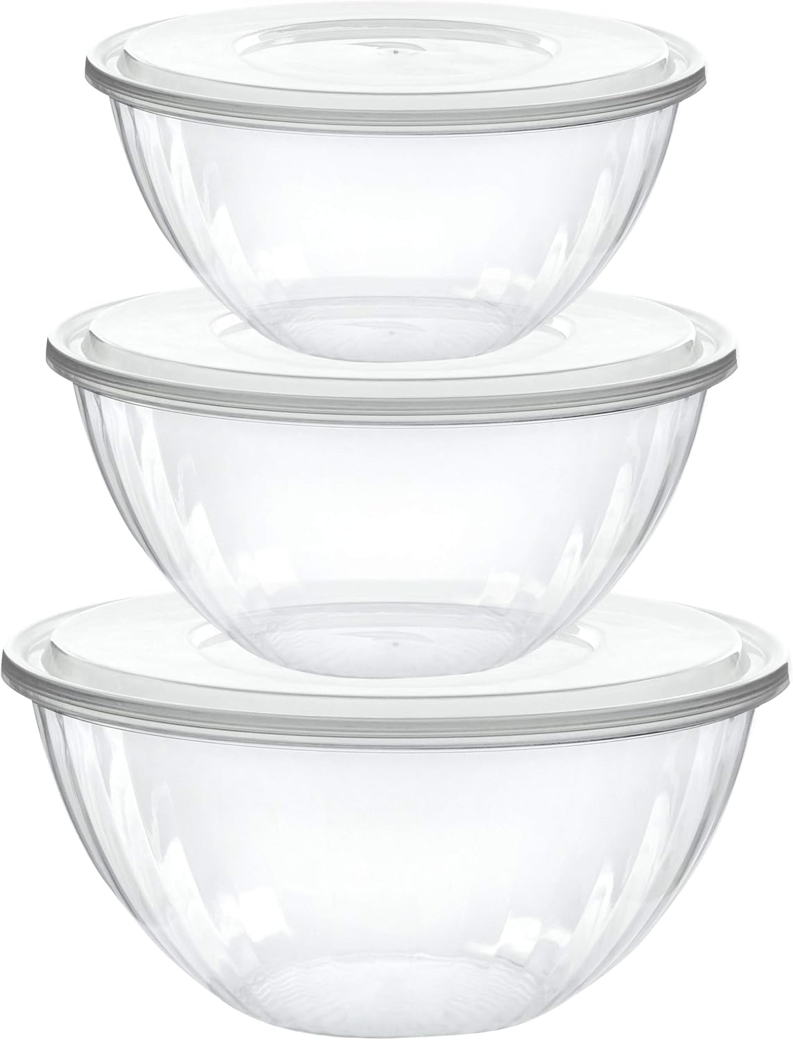 PLASTICPRO Disposable 48 Ounce Round Crystal Clear Plastic Serving Bowls With Lids, Party Snack or Salad Bowl, Chip Bowls, Snack Bowls, Candy Dish, Salad Container Pack of 2