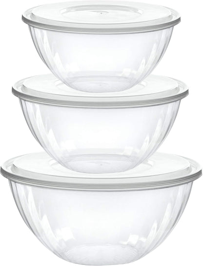 PLASTICPRO Disposable 48 Ounce Round Crystal Clear Plastic Serving Bowls With Lids, Party Snack or Salad Bowl, Chip Bowls, Snack Bowls, Candy Dish, Salad Container Pack of 2