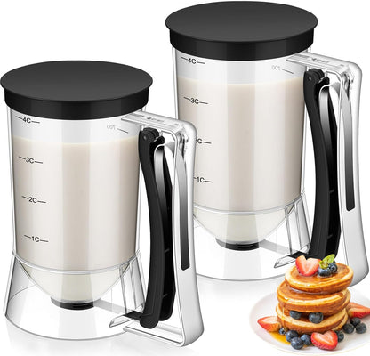 FillTouch 2 Pcs Cupcake Batter Dispenser Pancake Mix Dispenser 4 Cups with Squeeze Handle Tools for Pancake, Cupcake, Cookie, Cake, Waffles, Ice Cream Baking Gifts for Kitchen Housewarming (White)