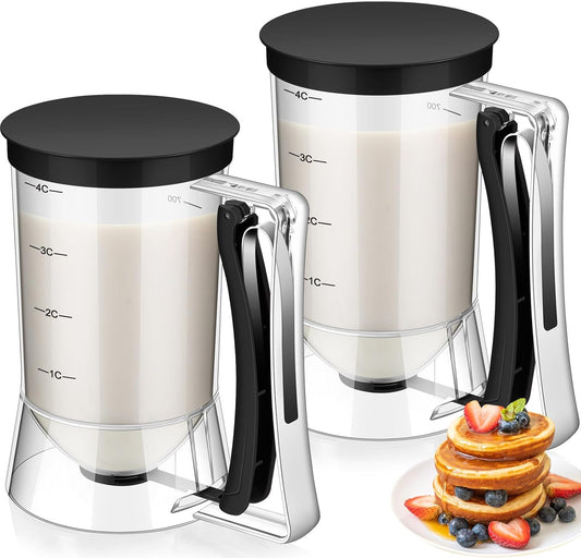 FillTouch 2 Pcs Cupcake Batter Dispenser Pancake Mix Dispenser 4 Cups with Squeeze Handle Tools for Pancake, Cupcake, Cookie, Cake, Waffles, Ice Cream Baking Gifts for Kitchen Housewarming (White)