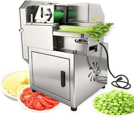 Commercial Vegetable Chopper, 150-300KG/H Electric Vegetable Cutter with Conveyor Belt & Stepless Speed Regulation, Professional Food Dicer for Veggie, Tomato, Lemon, Potato