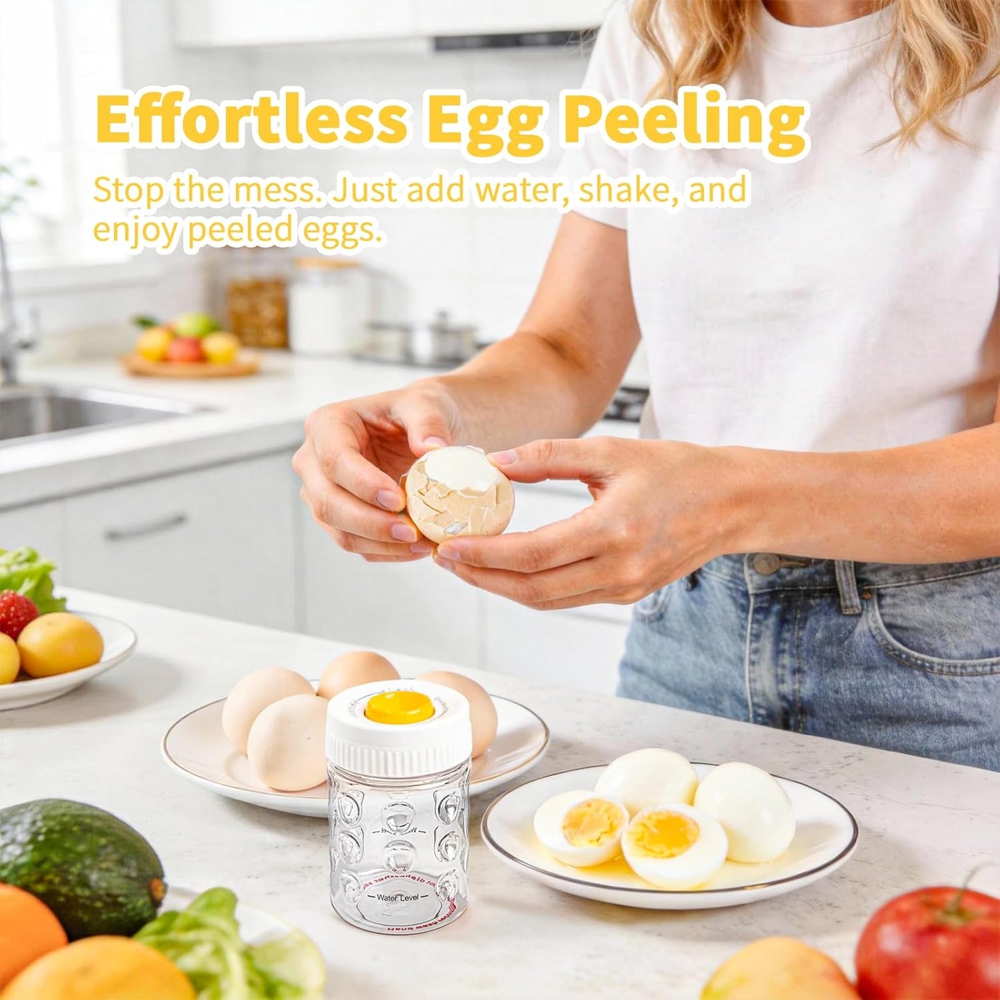 Luvan 2-in-1 Egg Peeler & Piercer Tool for Hard-Boiled Eggs – Built-in Hole Puncher & Quick Shake Egg Shell Remover for Cooking, Salads, Deviled Eggs, Breakfast Prep
