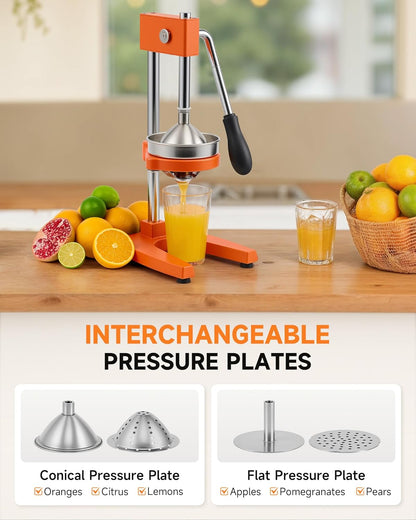 CO-Z Manual Citrus Juicer, Commercial Grade Cast Iron Orange Juicer, Professional Heavy Duty Juice Press with Removable Strainer, Manual Juice Extractor for Orange Lemon Pomegranate Citrus, Black