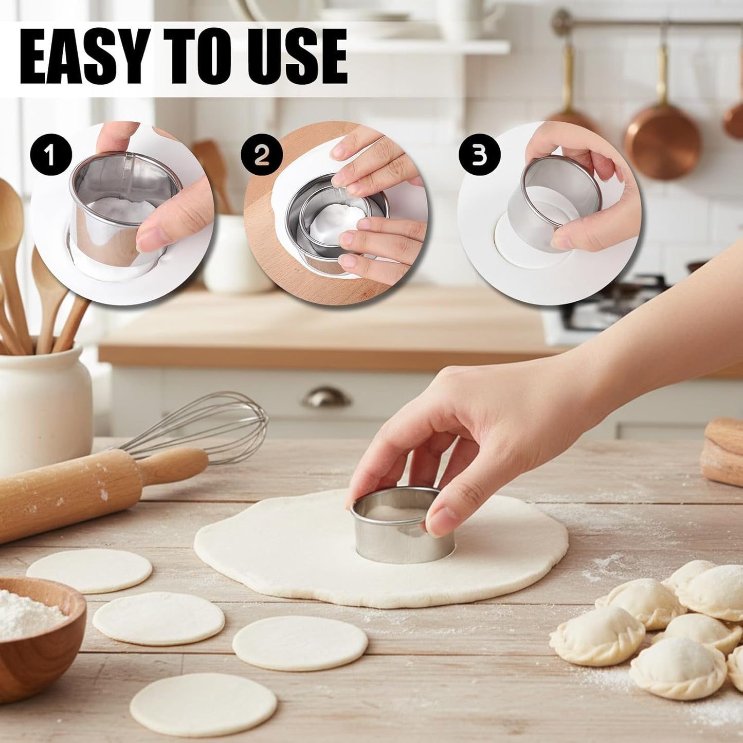6 Pcs Round Cookie Cutter Set (2, 3, 3.5, 4, 5, 6 Inch) Stainless Steel Round Biscuit Cutters Circle Biscuit Cookie Cutters Large Circle Cutter for Food Baking Biscuits,Pastry,Donuts