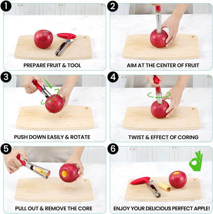 SCHVUBENR Premium Apple Corer Tool - Easy to Use and Clean - Sturdy Apple Core Remover with Sharp Serrated Blades - Stainless Steel Corers for Apple and Pear - Core Fruits with Ease(Red)