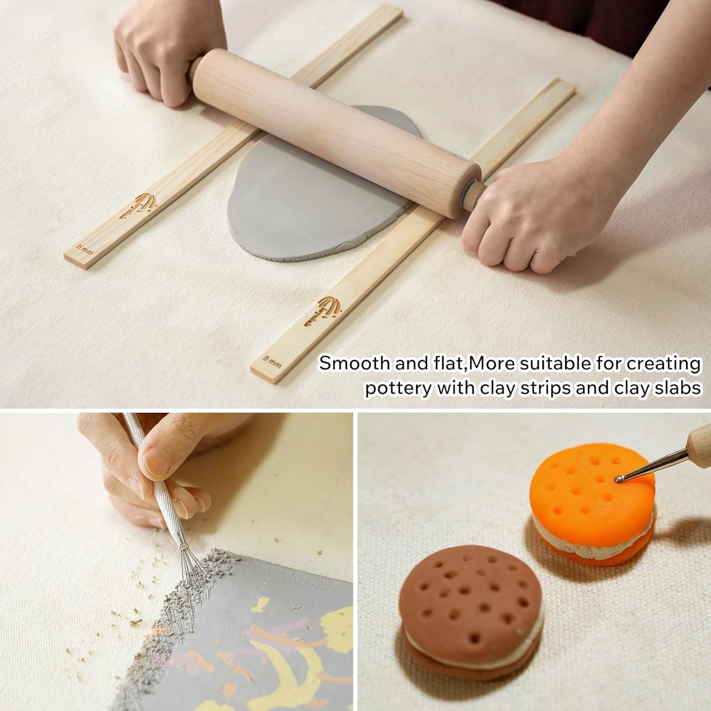 Professional Clay Rolling Pin, 17 Inch Non-Stick Clay Roller for Pottery and Slab Making –Duty Pottery Tool with Ergonomic Handles, Essential for Art Studios