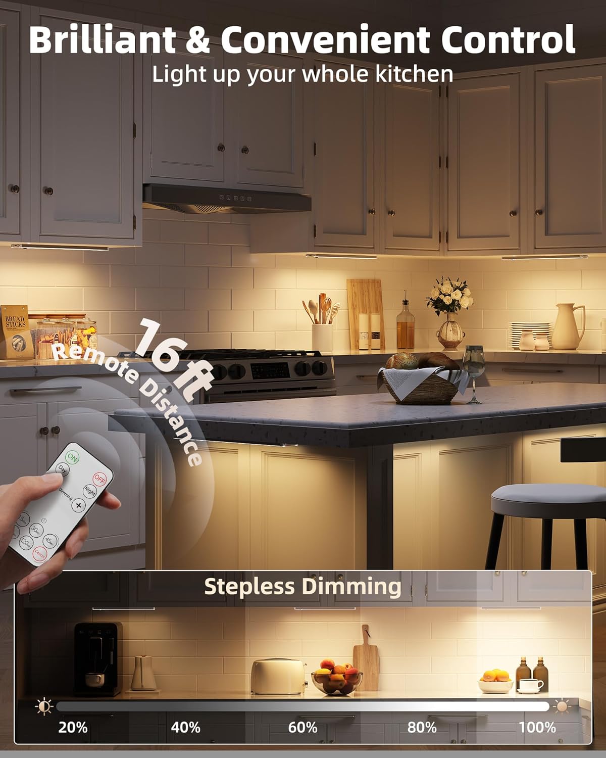 EZVALO 5-Pack Under Cabinet Lighting with Charging Station, 2400mAh Motion Sensor Light, LED Coutner Lights Wireless, 3000K Dimmable, Timer, Magnetic, with Remote Control for Kitchen, Closet, Stair