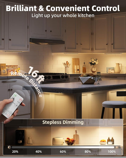 EZVALO 5-Pack Under Cabinet Lighting with Charging Station, 2400mAh Motion Sensor Light, LED Coutner Lights Wireless, 3000K Dimmable, Timer, Magnetic, with Remote Control for Kitchen, Closet, Stair