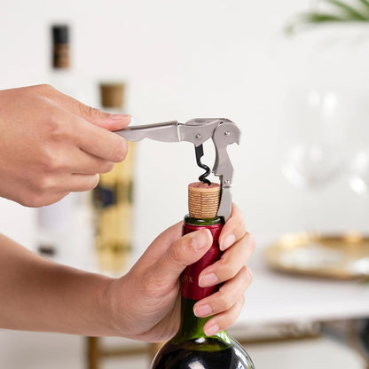 True Truetap Double Hinged Waiter's Corkscrew Wine Opener, Stainless Steel Wine Bottle Opener with Built In Foil Cutter, Home Bar Tools, Bar Cart Accessories, Wedding Gifts, Set of 1, Black