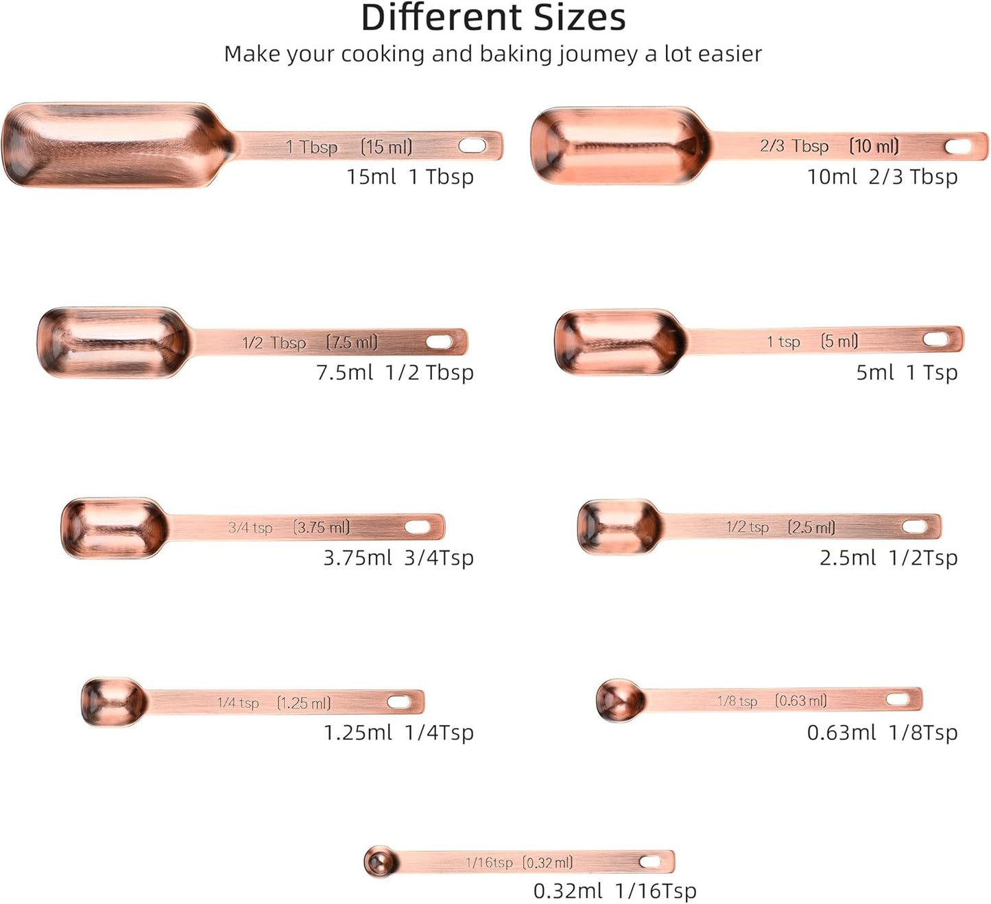 Measuring Cups and Spoons Set, Copper Measuring Cups and Spoons Set for Dry & Liquid, Metric&US 7 Stainless Steel MeasureR Cup&9 Spoon Leveler & Measure Enquivalents for Kitchen & Baking