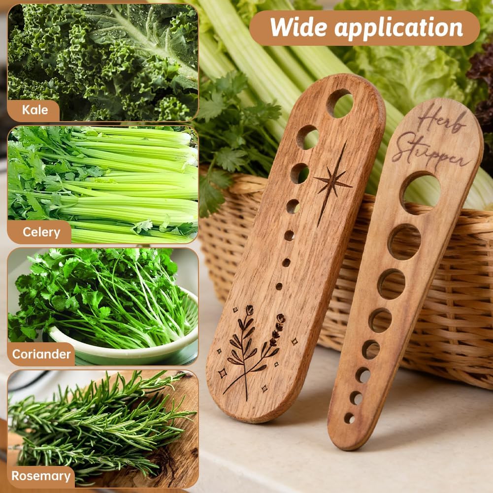 Herb Stripper 2pack, 7 Hole/8 Hole Wooden Vegetable Leaf Separator, 4mm-18mm Sized Holes Handmade Herb Stripper Tool with Cleaning Brush, Gifts for Chefs and Home Cooks