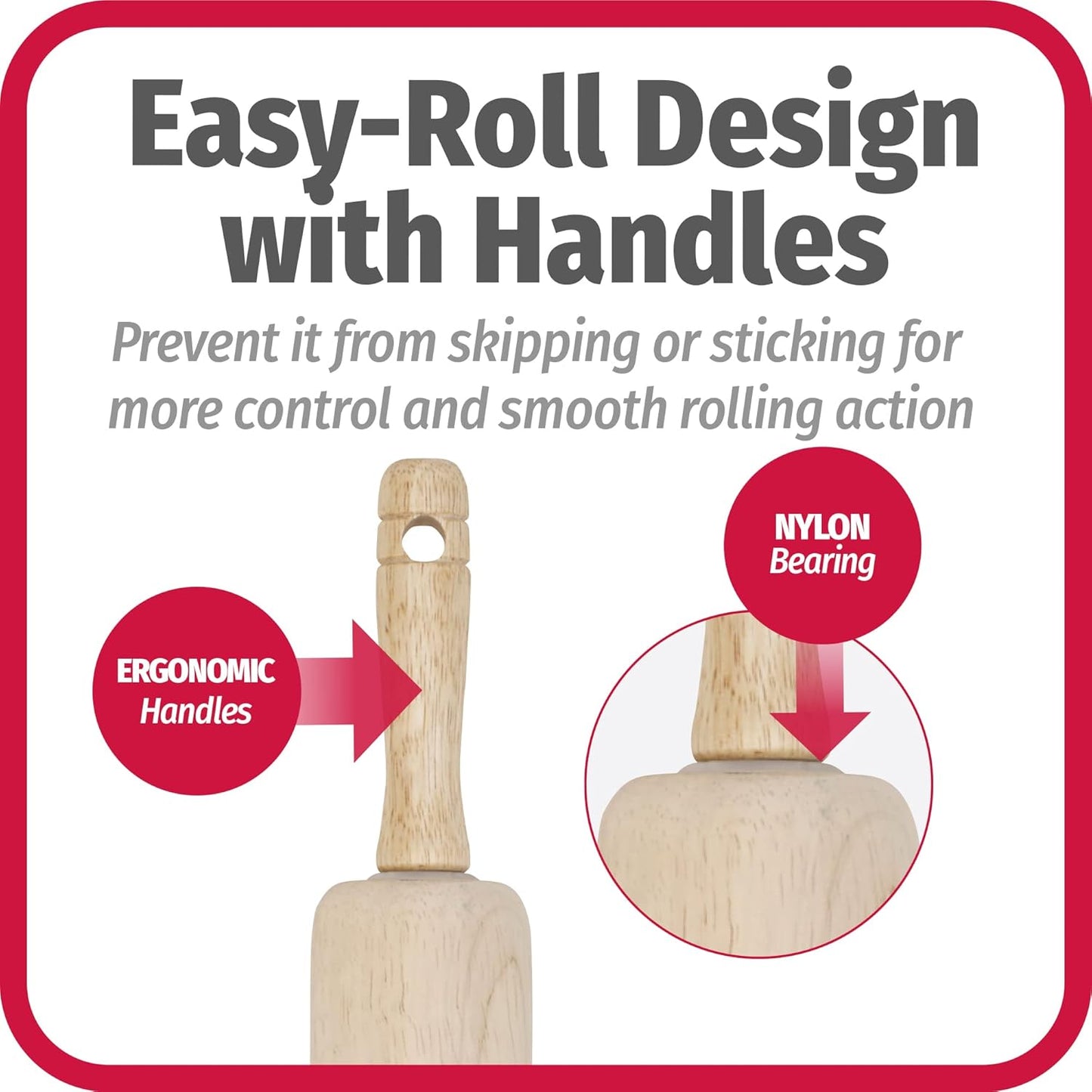 GoodCook Classic Wooden Rolling Pin with Easy Roll Bearings