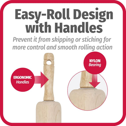 GoodCook Classic Wooden Rolling Pin with Easy Roll Bearings