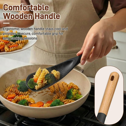 3 PACK Cooking Spatula Spoon for Nonstick Cookware, Multifunction Spoonula Great for Cooking, Serving, Baking, Mixing, Stirring, Scoop, Scrape - Sturdy BPA-Free Heat Resistant Silicone & Wood Handle