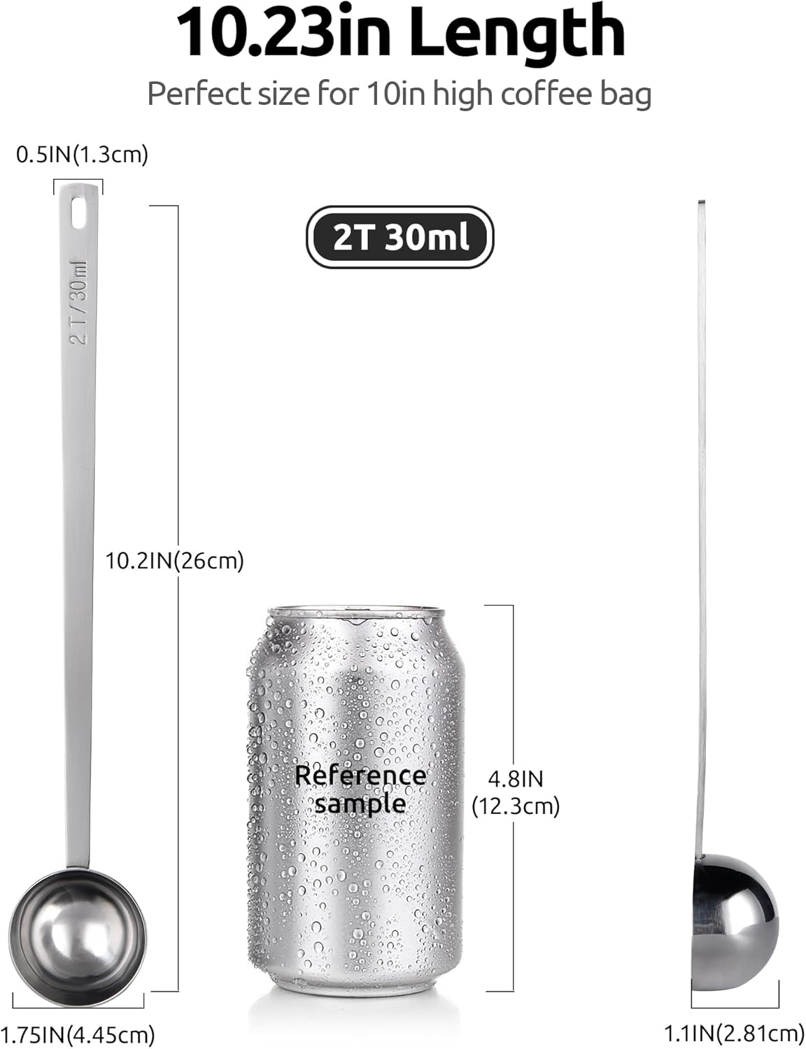 U-Taste Coffee Scoop 1 Tablespoon: 18/8 Stainless Steel Measuring Scooper for Ground Coffee, Bean, Powder, Espresso, 4.3in Long Handle Metal Measure Spoon for Canister, Jar (1Tbsp/15ml)