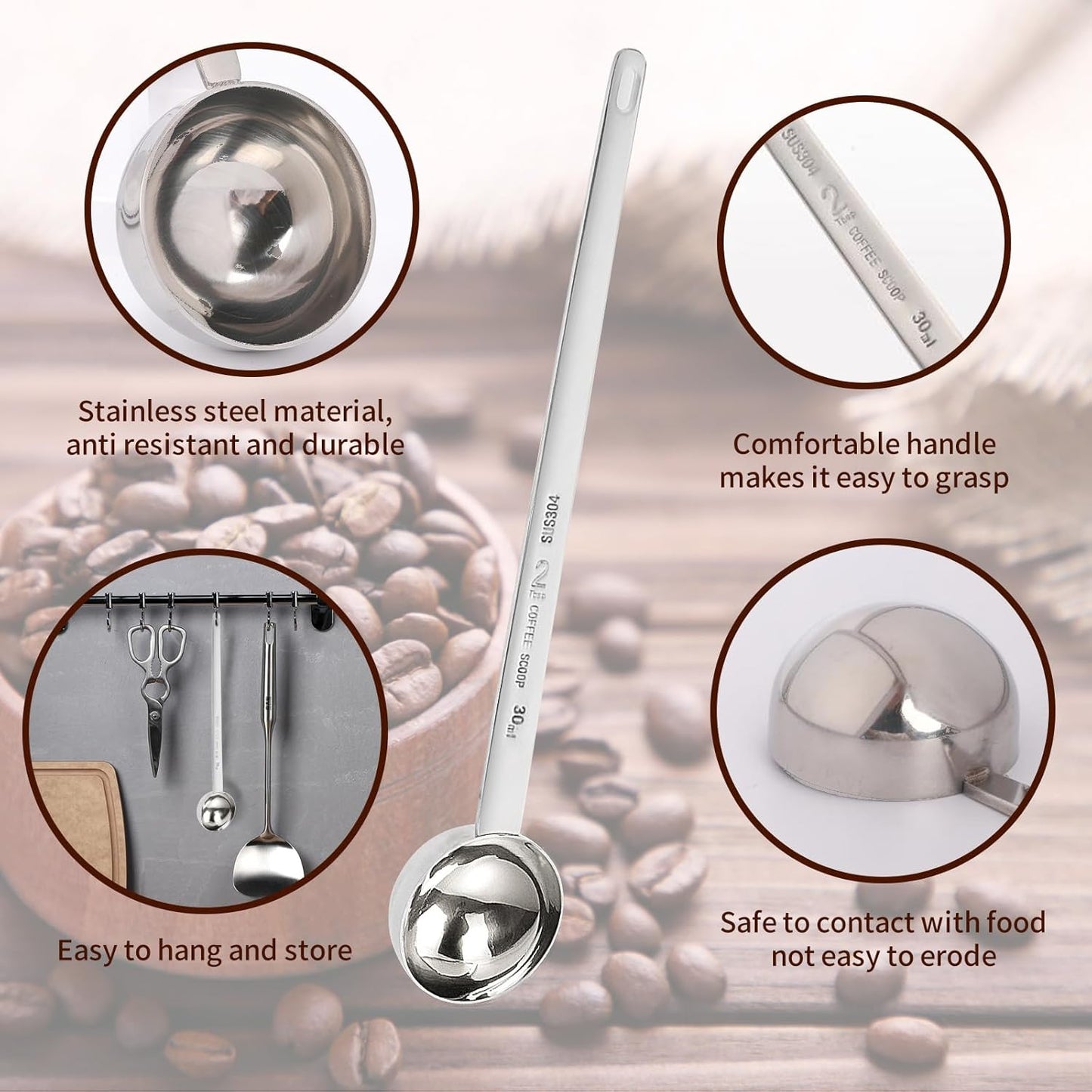 2 Tablespoon Coffee Scoop Stainless Steel Long Handle Measuring Spoon 2 tbsp Measuring spoon 30 ml Coffee Scoop 2 tablespoon Scoop for Ground Coffee