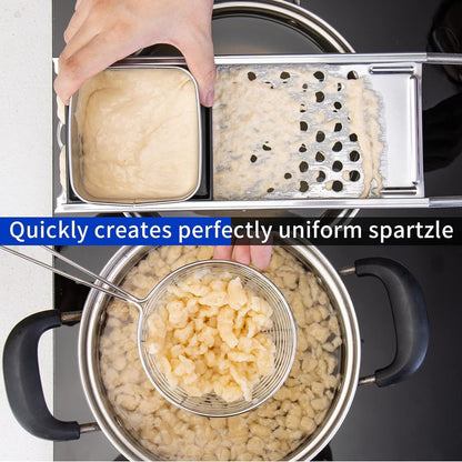 Premium Grade Stainless Steel Spaetzle Maker Widen Plastic Handle with Skimmer Spider Strainer Homemade Egg Noodle Dumpling Perfect Sized for pots and Pans Making Tool