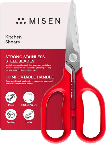 Misen Heavy Duty Kitchen Shears - Stainless Steel, Versatile and Easy Clean Scissors for Meat, Herbs and Veggies - Ambidextrous Comfort Handle - Professional Grade - Black