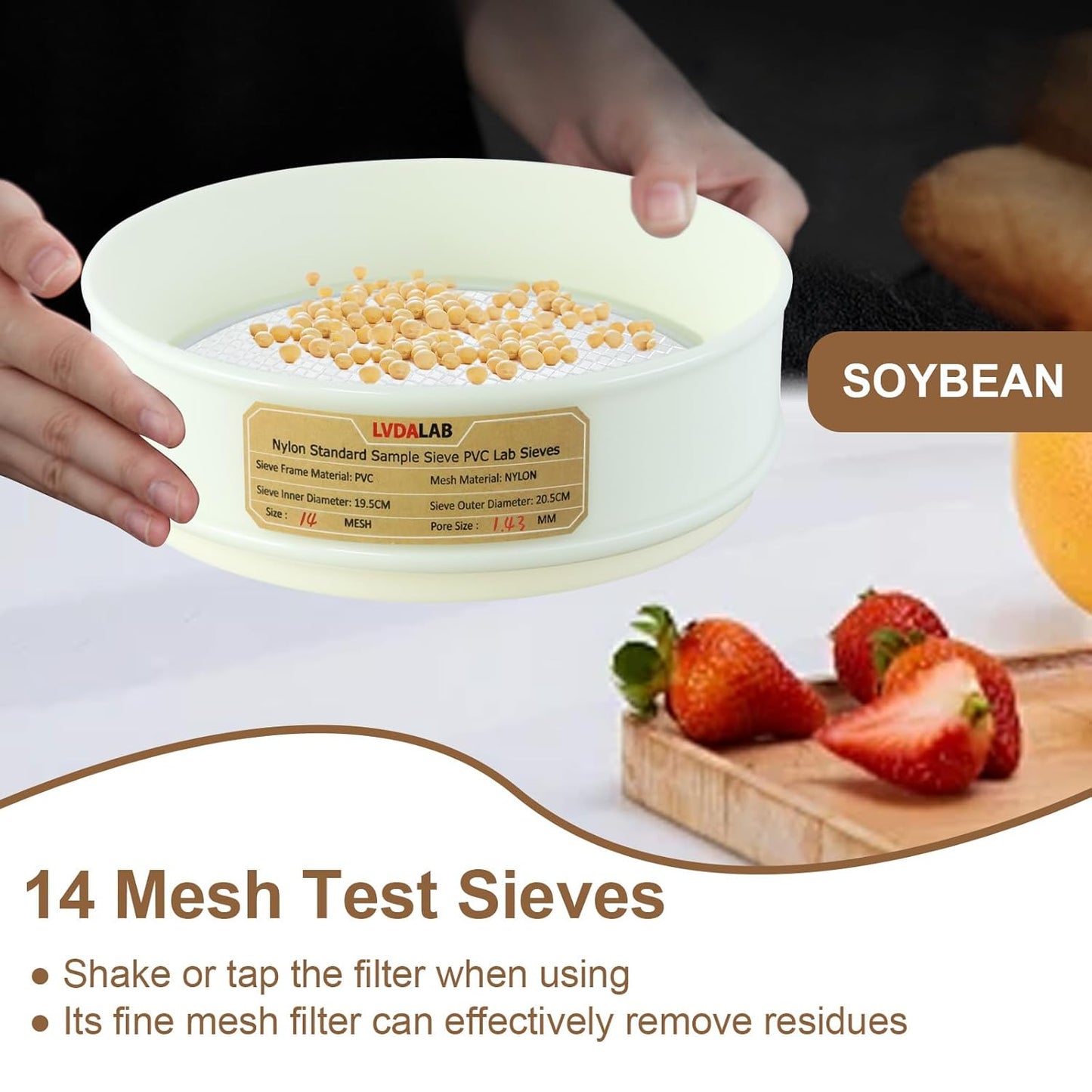 PVC Nylon Lab Sieve 80 Mesh(0.2mm), LVDALAB 7.9Inch(20cm) Diameter Sample Sifter Strainer for Industrial Lab Home