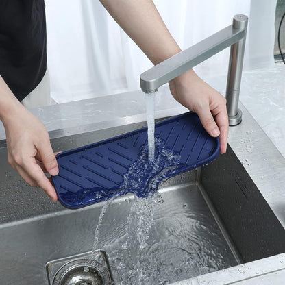 MicoYang Silicone Soap Dish with Drain Spout, Self-Draining Sink Organizer Tray for Bathroom and Kitchen, Sponges, Dispensers and Soap Holder, Non-Slip and Dishwasher Safe, Black (Compact, 4.9"×3.2")