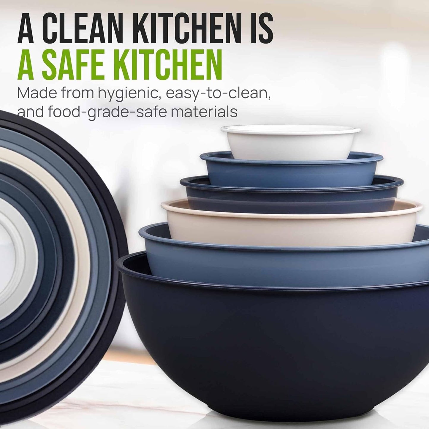 Zulay Kitchen 12 Piece Plastic Mixing Bowls with Lids Set - Leak-Proof Microwave & Freezer Safe Stackable Mixing Bowl Set for Preparing, Serving and Storing - Non-Slip Large Nesting Bowls (Blue Ombre)
