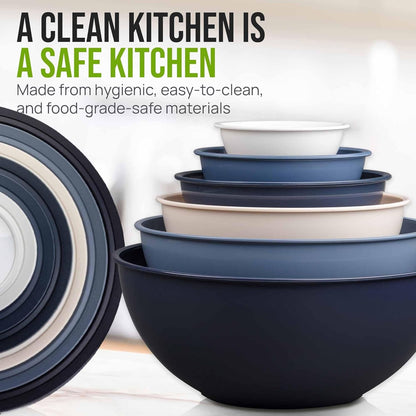 Zulay Kitchen 12 Piece Plastic Mixing Bowls with Lids Set - Leak-Proof Microwave & Freezer Safe Stackable Mixing Bowl Set for Preparing, Serving and Storing - Non-Slip Large Nesting Bowls (Blue Ombre)