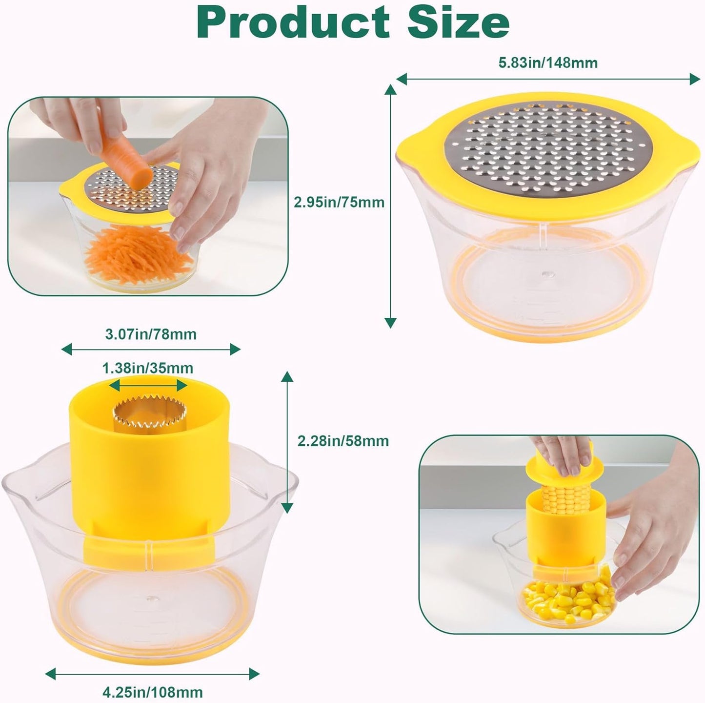 Corn on the Cob Stripper Tool, Corn Sheller - Quickly Strip and Peel Corn, Includes a Bowl for Corn Kernels, Grinder, and a Safe Handle